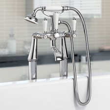 BATHROOM MODERN CHROME BRASS FREESTANDING FLOOR MOUNTED SHOWER MIXER TAP HANDSET