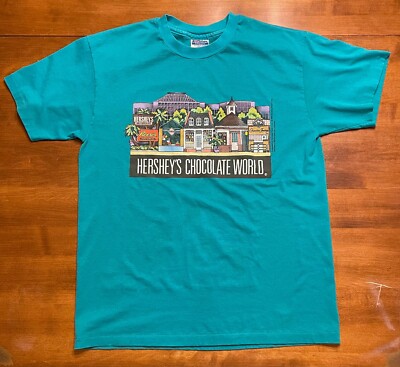 Vintage Hershey's Chocolate World Shirt 80's Mens Large Teal Candy