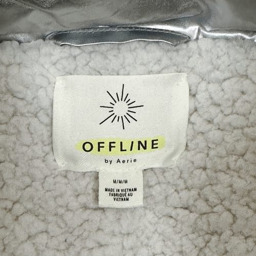 Offline by aerie Sherpa Lined Metallic Silver Puffer Jacket Size Medium Hooded - Picture 6 of 6