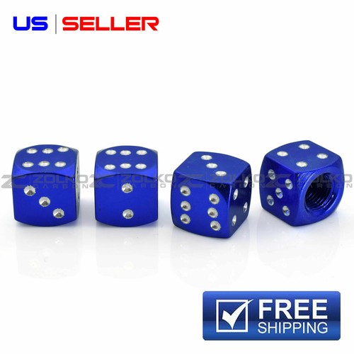 4 ANODIZED ALUMINUM DICE VALVE STEM CAPS WHEEL TIRE BLUE VD02 US