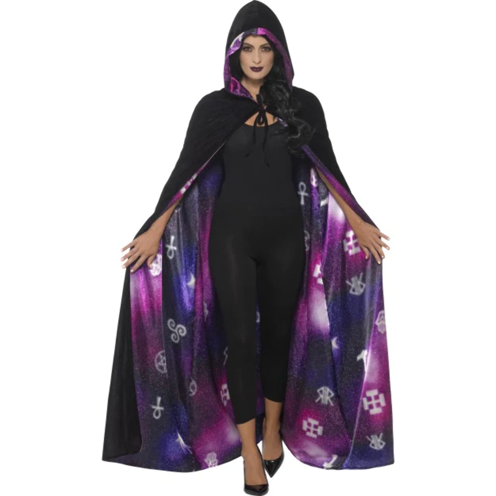 Deluxe Reversible Galaxy Ouija Cape Adult Black Purple Deluxe Reversible Galaxy Ouija Cape Adult Black Purple