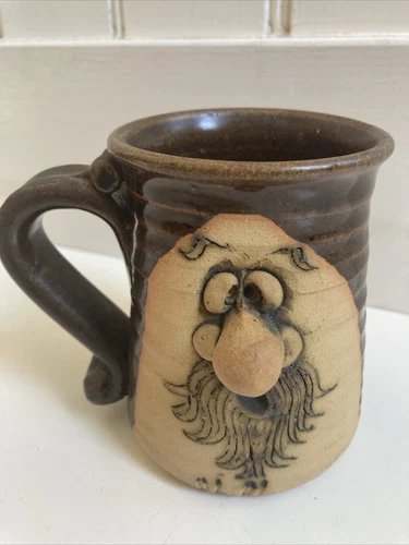 Vintage 1970s Signed Peter Petrie Bearded Face Man Mug