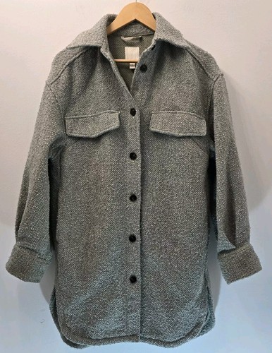 H&M Oversized Pockets Boucle Shacket Jacket Size 8 10 12 Green - Picture 2 of 16