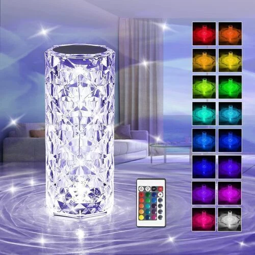 LED Kristall Tischlampe Diamond Rose Nachtlicht Touch Atmosphäre Lampe Acryl DE