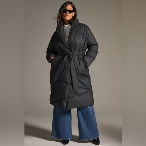 NWT Anthropologie Bernardo Wrap Puffer Jacket Plus Size 1X Black Belted Coat - Picture 2 of 13