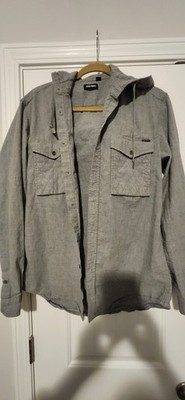 Antony Morato Men s Gray Hooded Button Up Shirt Pockets Logo S