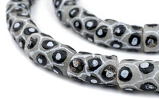 Grey Eye Krobo Beads 15mm Ghana African Elbow Glass Large Hole 35 Inch Strand