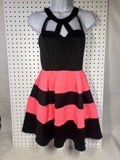 NEW Midnight Doll Flared sleeveless dress Black And Pink Mesh Cutouts