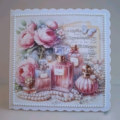 3D-Grusskarte °Parfüm & Blumen° Handarbeit Geburtstag NEU