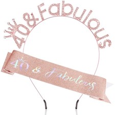40th Decorations for 40 and Fabulous Sash Headband Rose Gold Forty Tiara Quee...