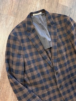Scotch Soda blue tan plaid stretch blend modern blazer sport coat jacket XXL 2XL