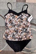 Always For Me Beach Plus Size Tankini Snakeskin Top  Black Bottom. Sz 16 New