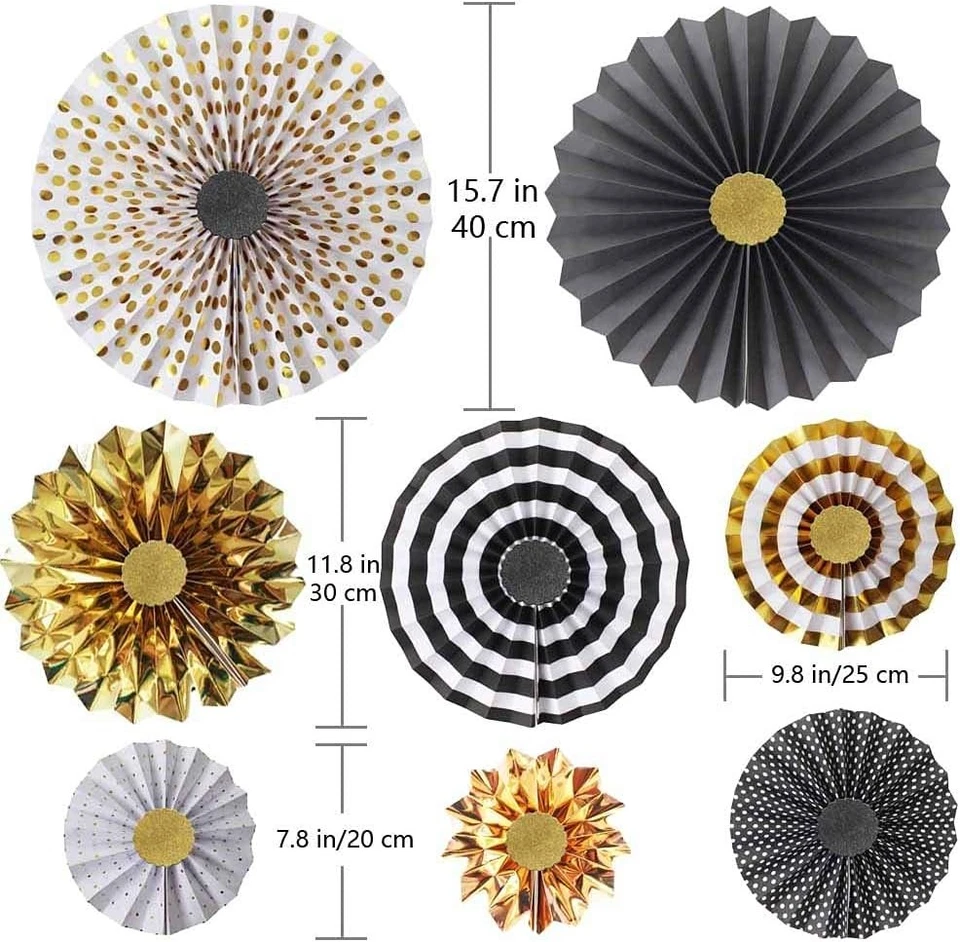 Abanicos de papel negro dorado flor para fiesta de Halloween dorado-8 a Foto 2 de 4