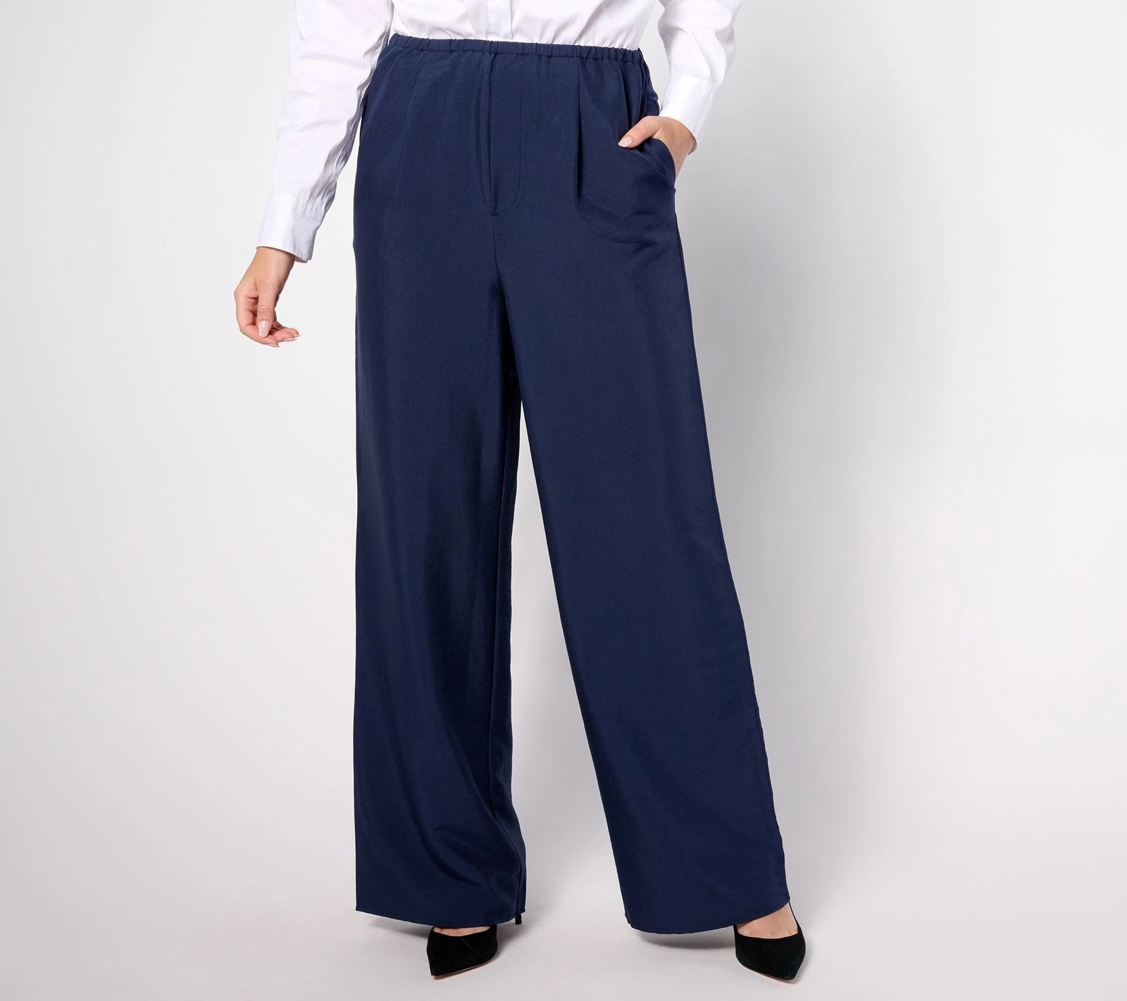 Studio Park x Amy Stran Regular Wide-Leg Pleated Pant Navy Medium