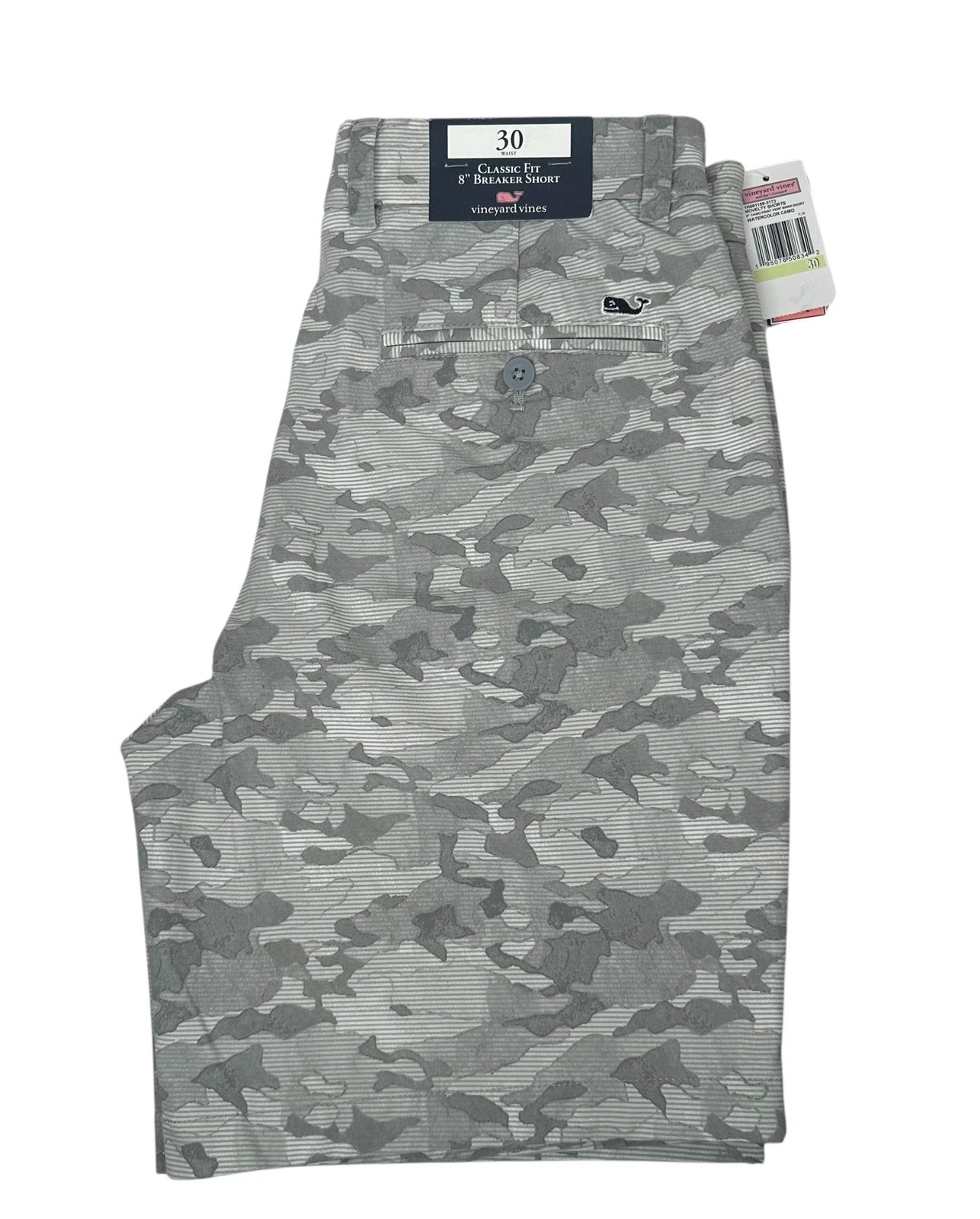 NWT Vineyard Vines 8" Classic Fit Camo Print Gray Perf Breaker Shorts Size 30