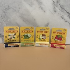 Burts Bees Lip Balm Cucumber Mint/Coconut Pear/Watermelon/Vanilla Bean Lot 4