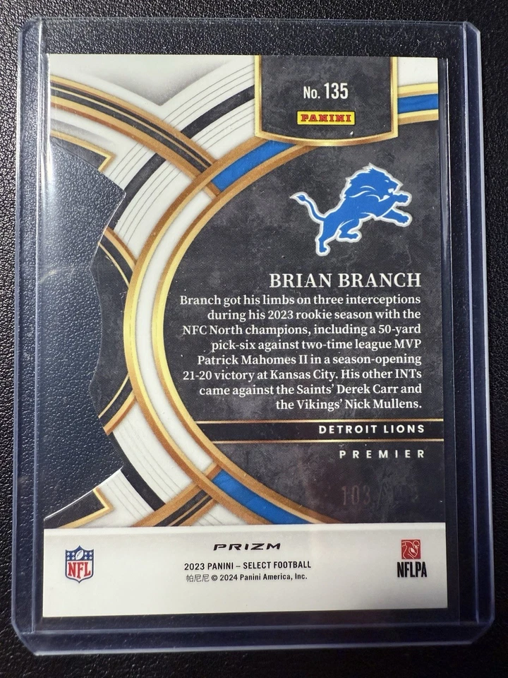 2023 Panini Select Brian Branch Rookie Premier Level White Prizm Die-Cut /199🔥 - Image 2 of 4