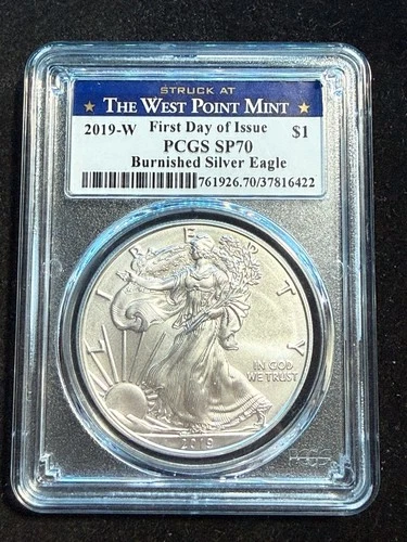 2019 (W) AMERICAN SILVER EAGLE BURNISHED F.D.O.I. PCGS SP70
