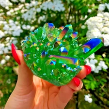 Raw Green Angel Aura Cluster Titanium Geode Quartz Healing Crystal Specimen Gift