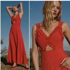 Doen Amoretta Dress Tigerlily Red Cutout Maxi Size XXS