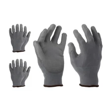 3 Pair Safety Work Gloves PU Coating Medium Working Glove with Grip, Gray