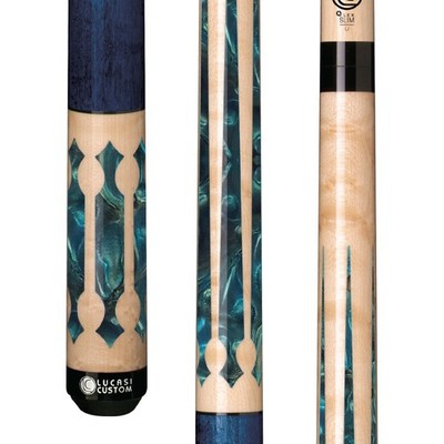 Lucasi LZC22 Custom Natural Birdseye/Teal Stained Curly Maple Wrapless Cue 19 oz
