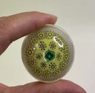 Vtg Murano Millefiori Small Paperweight Art Glass Polished Bottom Yellow Teal