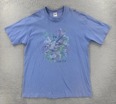Vintage Anvil 2XL Purple T Shirt Cape Cod Massachusetts Made In USA Flower Print