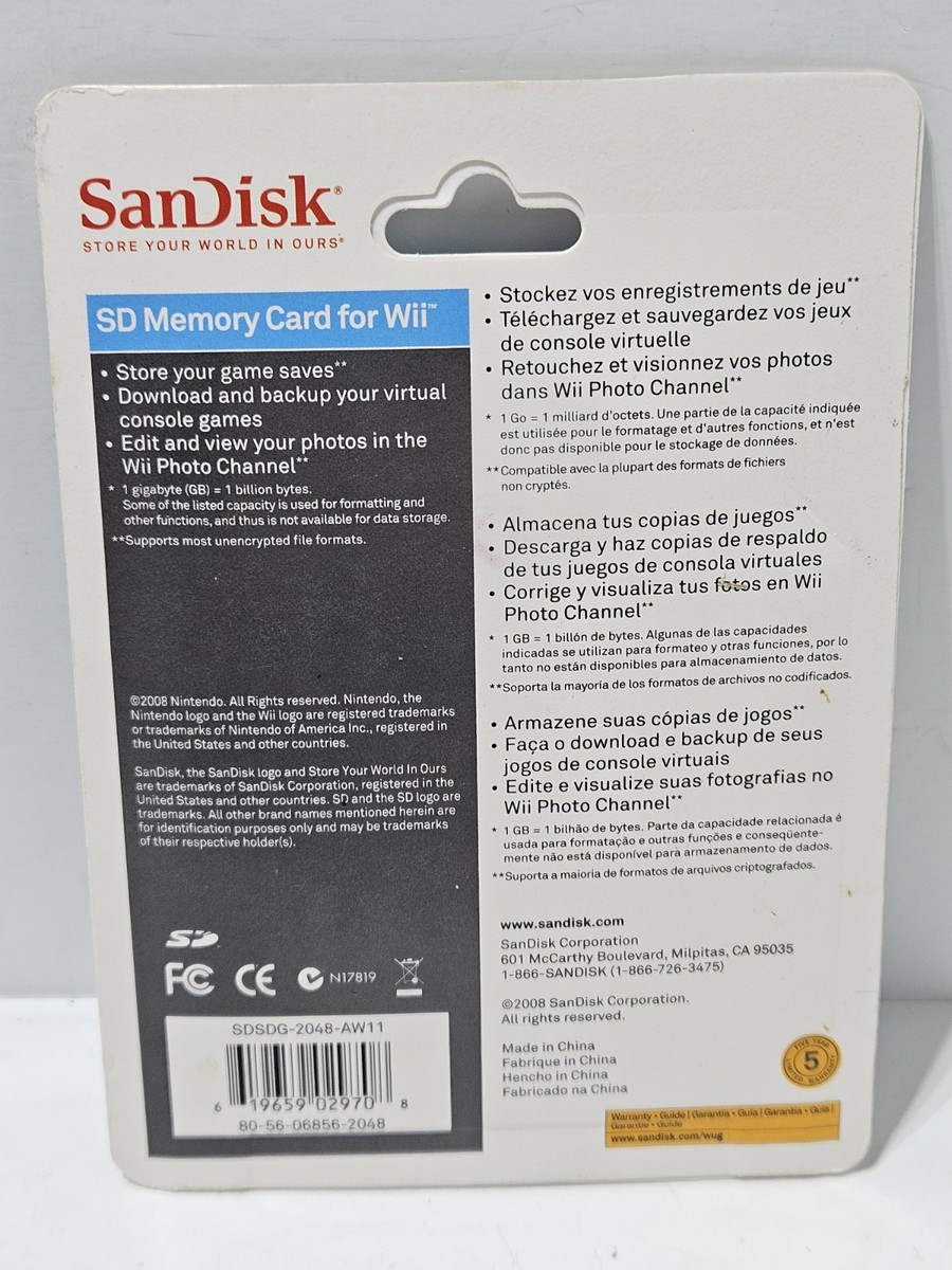 SanDisk 2GB SD Memory Card for Nintendo Wii SDSDG-2048-AW11 New