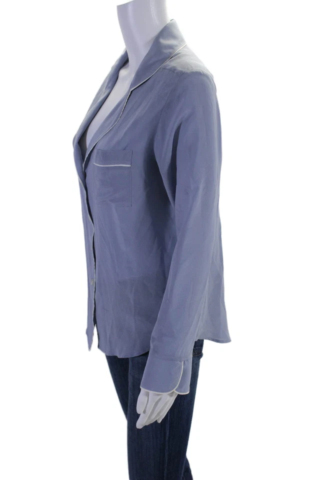Maison du Soir Womens Silk Long Sleeve Button Down Sleep Shirt Blue Size S - Image 2 of 4