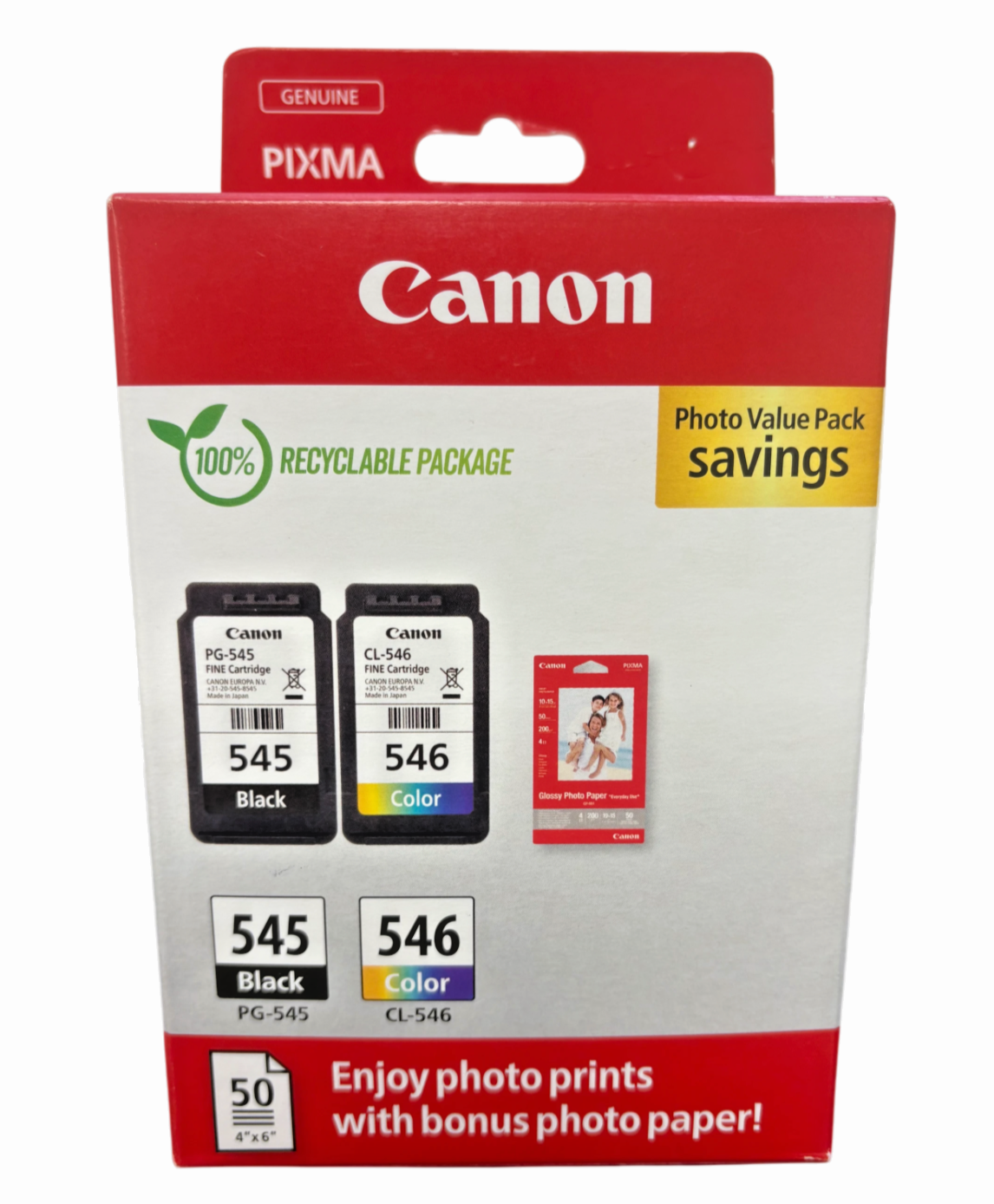 Canon PG-545 Black 8ml & CL-546 Colour 9ml Ink Cartridge Photo Value Pack PIXMA