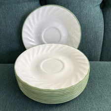 Lot of 11 Corelle Callaway Saucers Plates 6-1/4" White Swirl, Green Trim