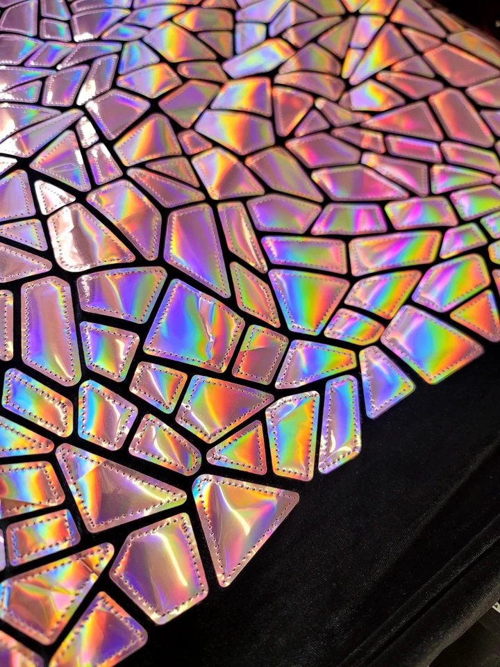 Fabric Sold By The Yard Iridescent Pink Bubble Gum Sequins Geometric On Velvet - Image 3 of 4