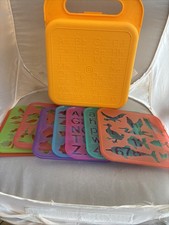 Vintage Tupperware Tuppertoys 11 Stencils Art Box Case Animals ABCs Shapes