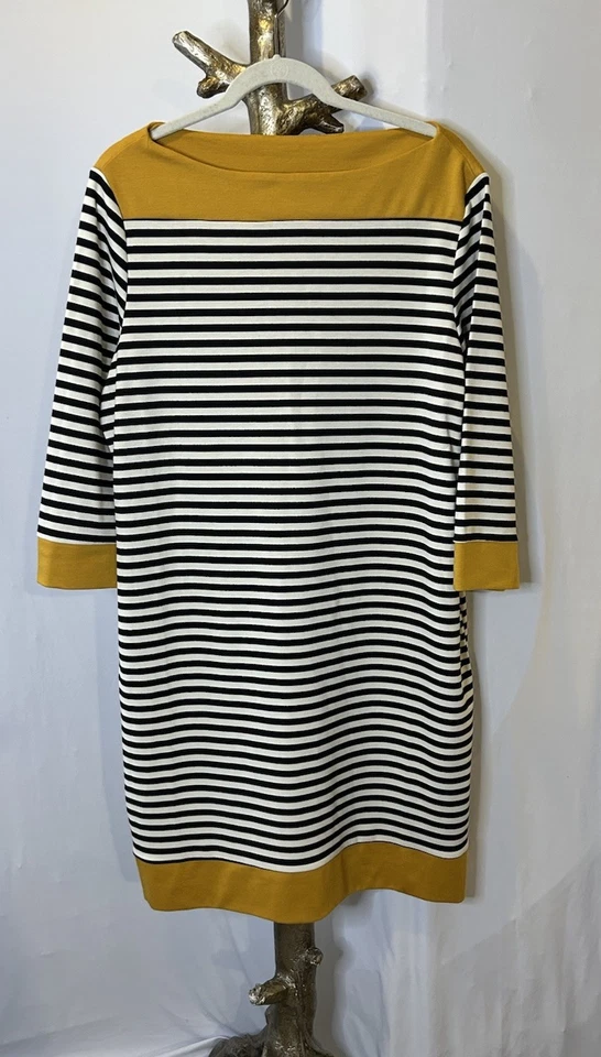 Vestido Isaac Mizrahi preto e creme listra horizontal com destaque dourado tamanho XXL - Imagem 3 de 4