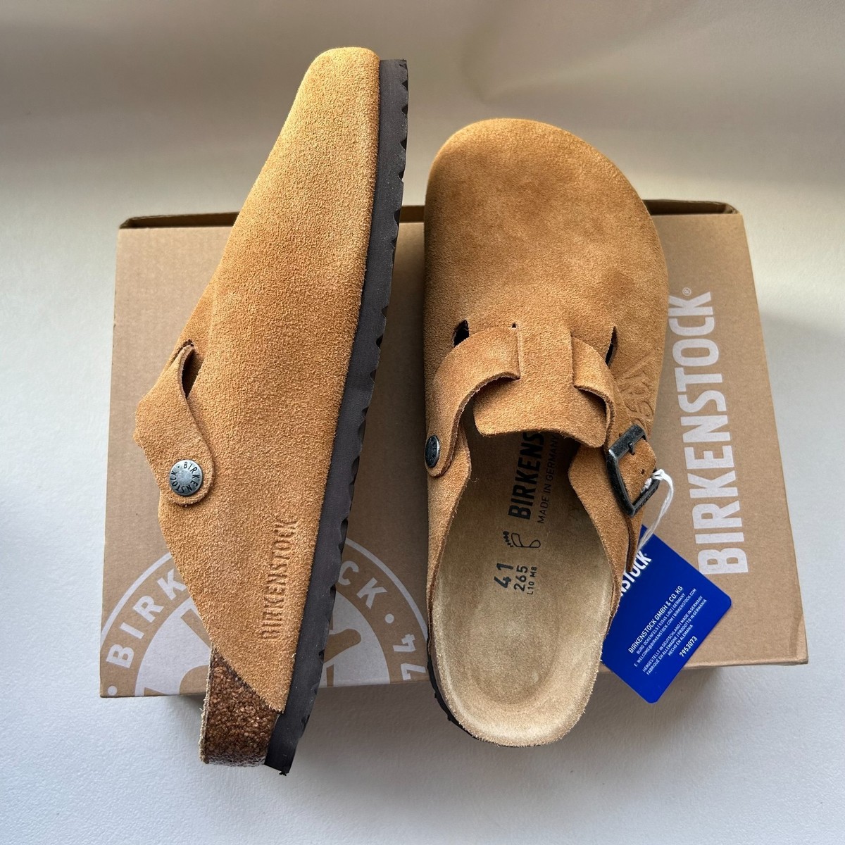 靴 Stussy x BIRKENSTOCK Boston Caramel 41 Birkenstock Boston x Stussy Caramel Clogs Suede Leather Shoes Wide