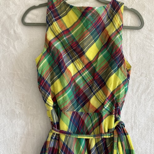 Ralph Lauren Black Label Kleid Gr. 10 Madras Wickeloptik ärmellos Fit & Flare lang - Bild 9 von 11
