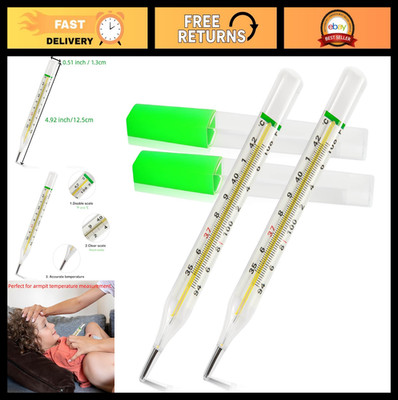 Mercury-Free Clinical Glass Thermometer 2PCS - Accurate Armpit Fever Test