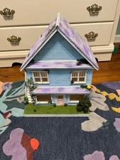 dollhouse built painted blue/purple 18 inches high half inch scale