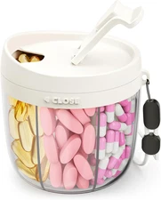 Cute Pill Dispenser with 7 Large Compartments, Portable Pill Bottle Organizer wi