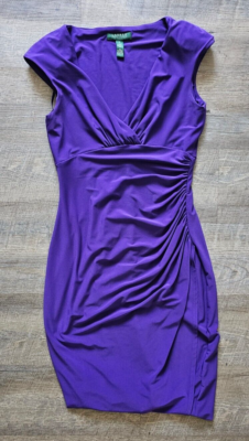 ralph lauren purple wrap dress Lauren Ralph Lauren Dress Womens 6 Purple V-Neck Faux Wrap Green Label
