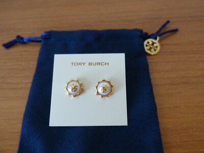 TORY BURCH LOGO FAUX PEARL GEAR STUD EARRINGS. NEW | eBay