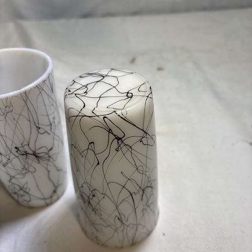 Vintage MCM Hazel Atlas Spaghetti String Black Drizzle Tumblers Glasses Set Of 2 - Picture 3 of 4