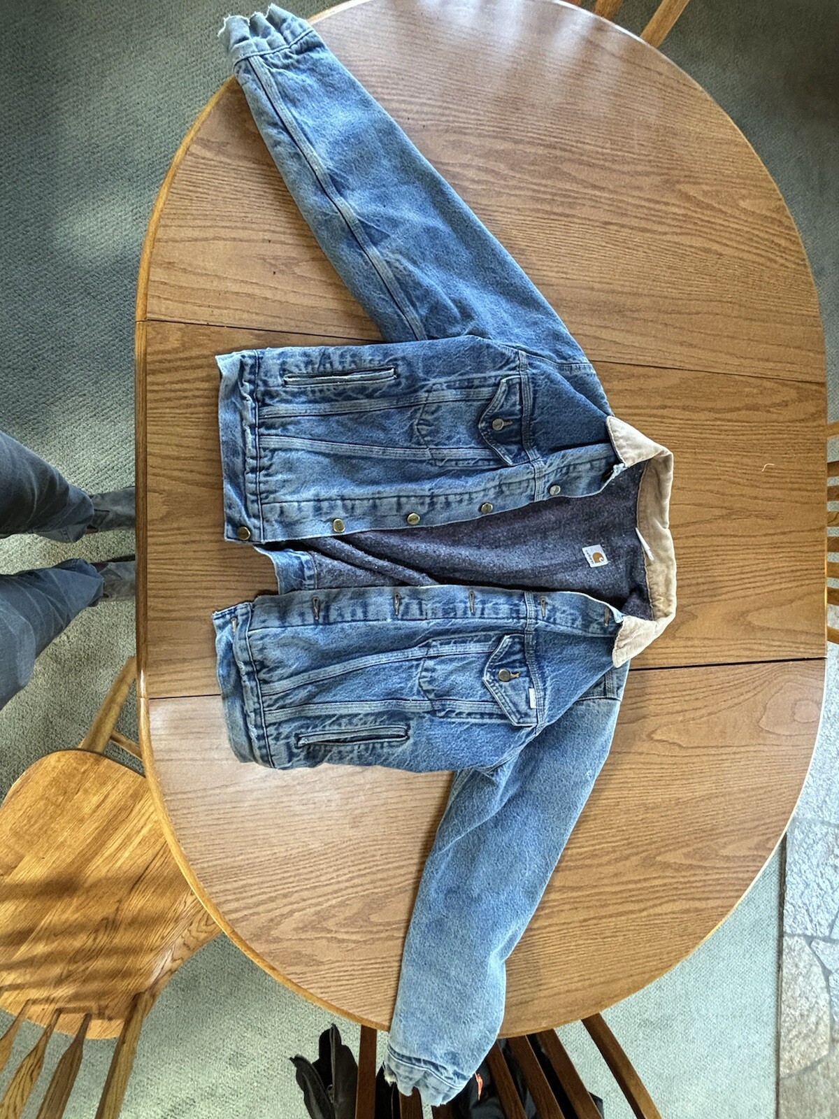 Rare 90s VTG Carhartt Jacket Mens L Blue Denim Trucker Blanket Lined Jean Jacket