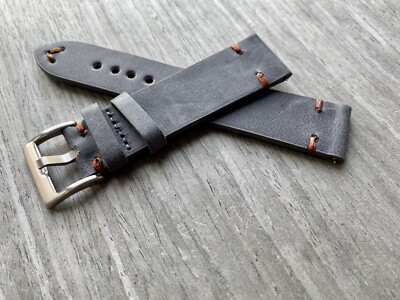 21mm Thick DARK GRAY Crazy Horse Leather Watch Straps Quick Release BROWN stitch