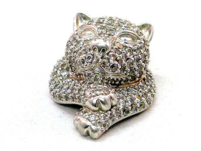 Desing Leopard Anhänger Sterling Silber 925 mit ca. 300 Zirkonia 1980er Jahre