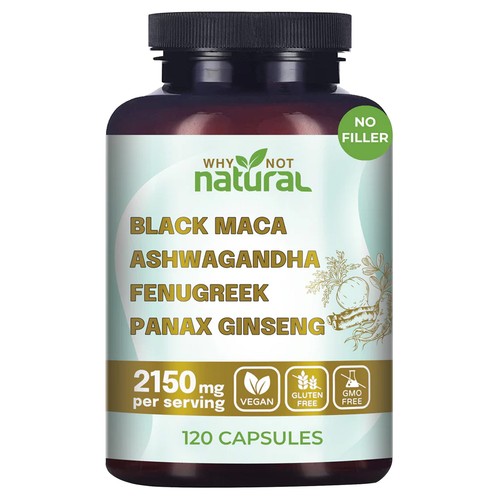 Why Not Natural 4 en 1 Orgánica Maca Negra, Ashwagandha, Fenogreco, Panax Ginseng - Imagen 7 de 10