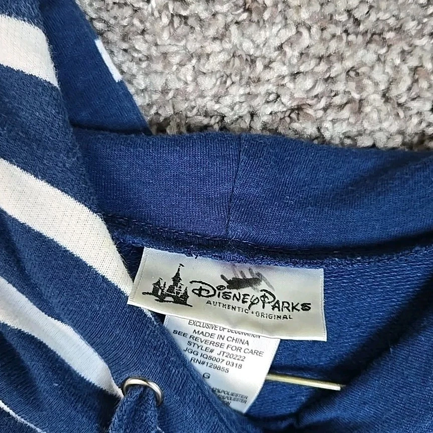 Disney Parks Hoodie Women Large Blue Striped Mickey Minnie In Love Pullover  - Изображение 3 из 4