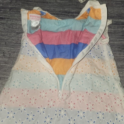 American Girl Bitty Baby Girls Stripes Eyelet Sunny Flowers Peter Pan Dress Sz 5 - Picture 8 of 11