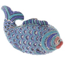 Silver Tone Metal Blue Rhinestone Crystal Clutch Evening Bag HB6090-BLU